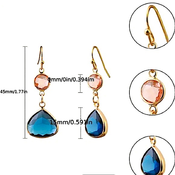 Gold Sapphire and Pink Dangle Earrings - Picture 9 of 9